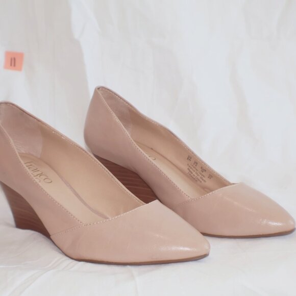 Franco Sarto Frankie Wedge Pump (Size 6) Blush Beige Leather Wood - Picture 1 of 7